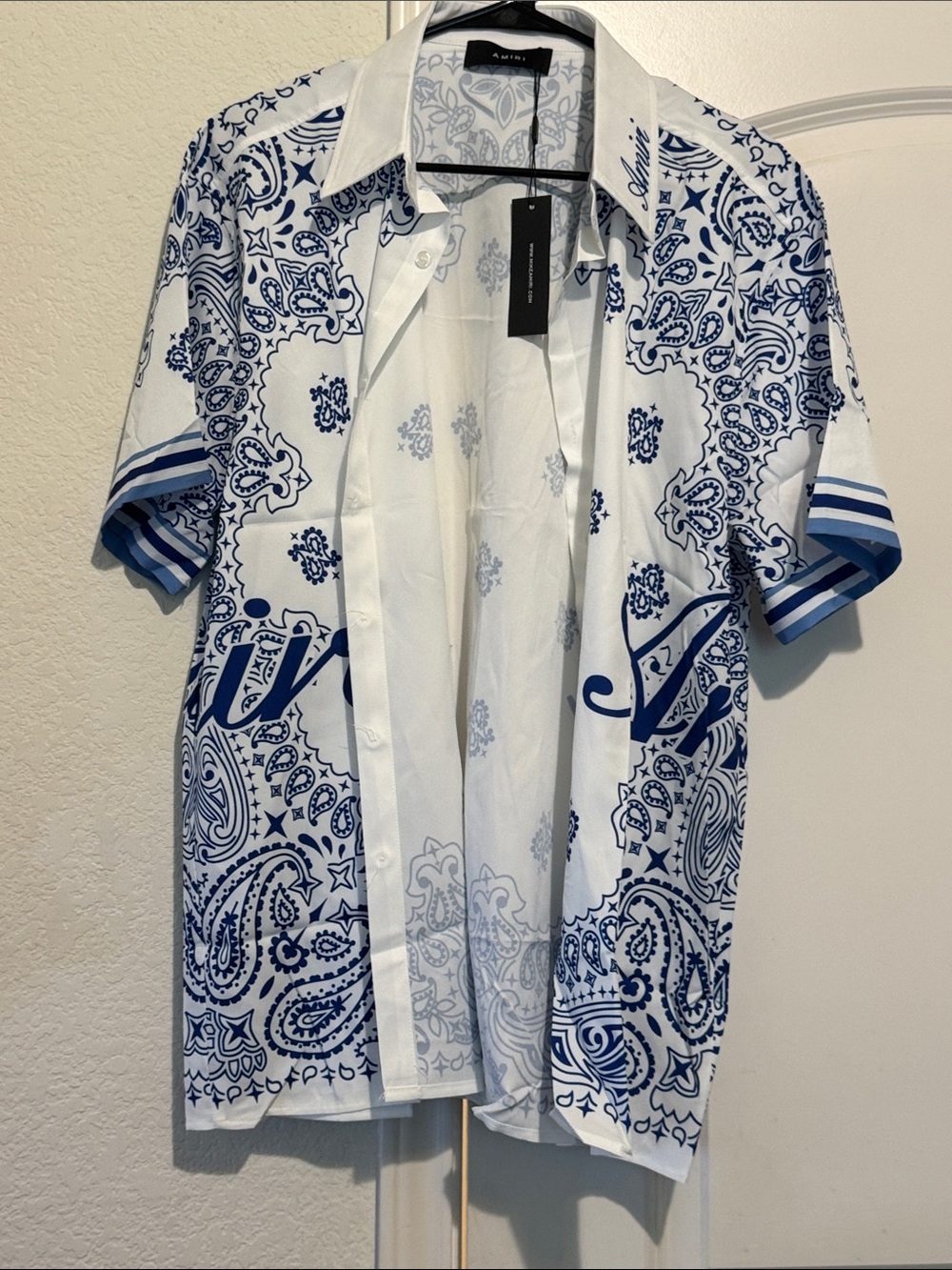 Amiri White & Blue Paisley Short-Sleeve Shirt Jacket